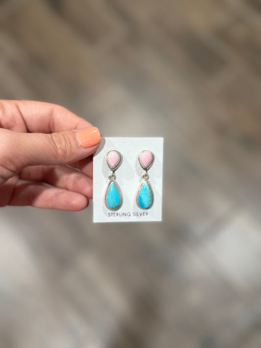 Pink Conch / Turquoise Post Dangles