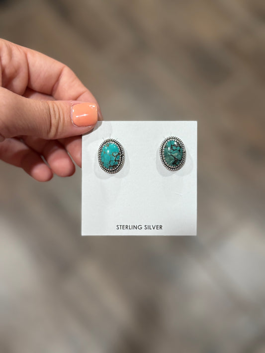 Oval Red Skin Turquoise Studs