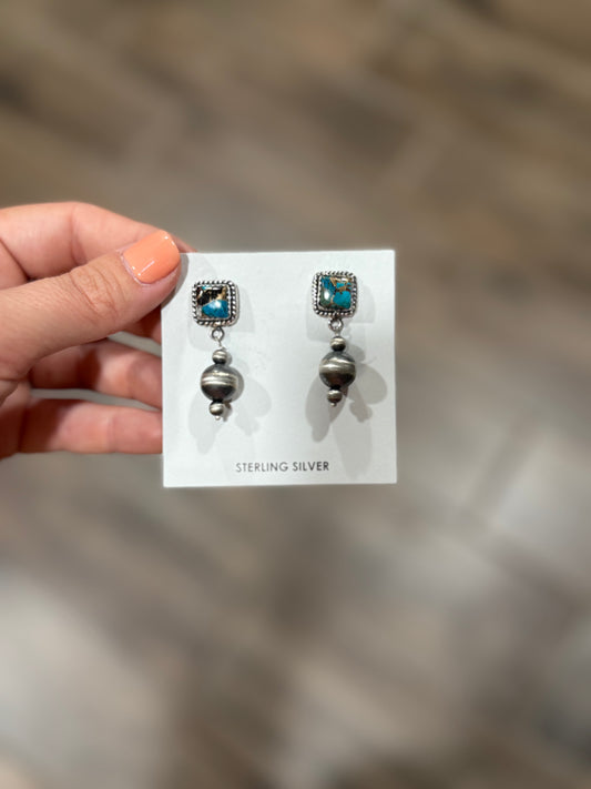 Turquoise and Navajo Pearl Post Earrings